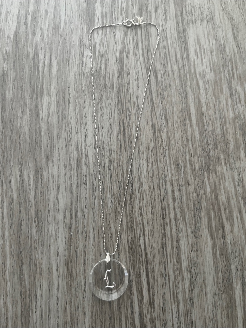 Vintage Sterling Silver Necklace with Crystal Pendant | Engraved with “L”